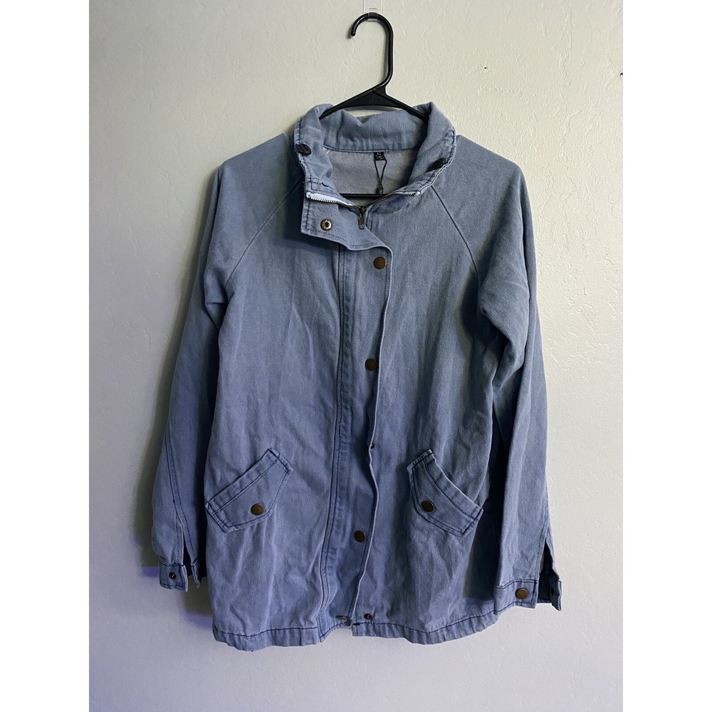 Zaful Forever Young Blue Denim Utility Jacket Women's Size Large NWT